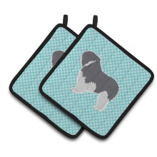 Caroline's Treasures BB3732PTHD Polish Lowland Sheepdog Dog Checkerboard Blue Pair of Pot Holders 7.5H x 7.5 W Multicolor
