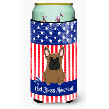 """"Caroline's Treasures BB3008TBC Patriotic USA Franse Bulldog Bruin Tall Boy Hugger koude drank-koozies Veelkleurig""""
