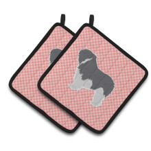 Caroline's Treasures BB3632PTHD Polish Lowland Sheepdog Dog Checkerboard Pink Pair of Pot Holders 7.5H x 7.5 W Multicolor