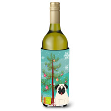 """"Caroline's Treasures BB4129LITERK Merry Christmas Tree Pug Cream Wijnfles Drank Isolator Hugger 750ml Veelkleurig""""