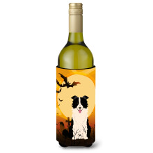 Caroline's Treasures BB4384LITERK Halloween Border Collie ciernobiela fla a na v no, izolacn obal na n poje 750 ml, viacfarebn