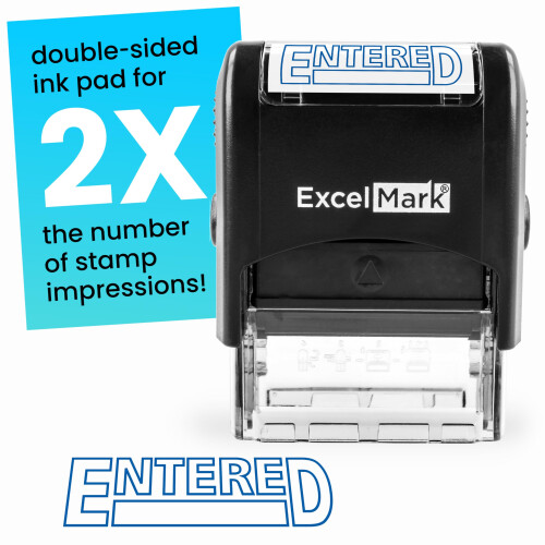 Entered - ExcelMark Self-Inking Rubber Stamp - A1539 Blue Ink