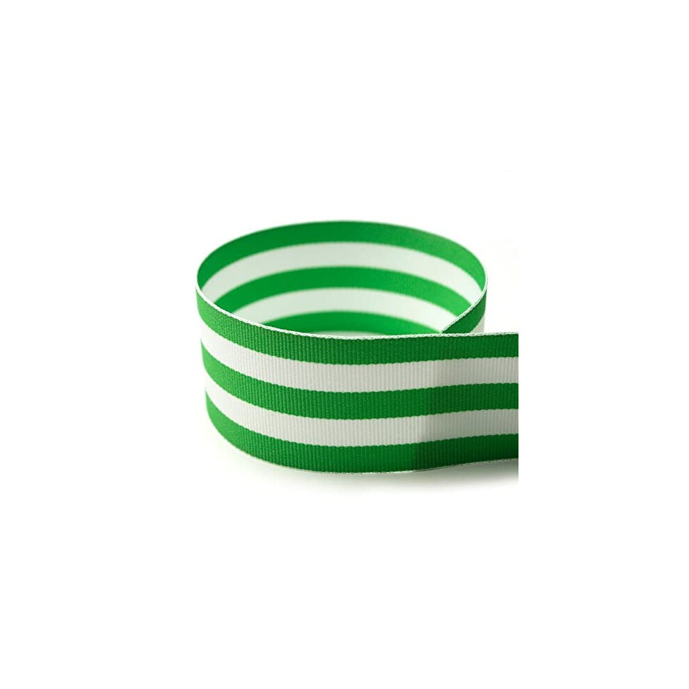 Usa | Nastro Grosgrain A Righe Color Verde Smeraldo E Bianco, Di Fabbricazione Americana, Da 7/8"""" - 20 Iarde (Disponibili Diverse Larghezze E Me-image