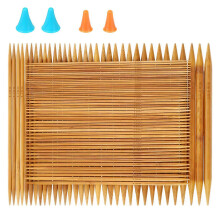 RELIAN 75 ks bambusovch pletacch jehel s dvojitou pickou, 15 velikost od 2,0 mm do 10,0 mm (dlka 8 palcu) + 4 ks chrnice picek pletacch jehel