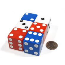 Zestaw 6 duzych, nieprzezroczystych kosci Patriotycznych K6 25 mm - po 2 sztuki w kolorze czerwono-bialym i niebieskim firmy Koplow Games