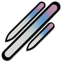 Glazen nagelvijl manicureset - Mont Bleu Beste set van 3 glazen nagelvijlen in etui - Regenboogkleuren - Echt Tsjechisch gehard glas - Handgemaakt in