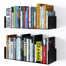 Wallniture Bali Pływający uchwyt ścienny Metalowa półka w kształcie litery U Książka CD DVD Regał do przechowywania Czarny zestaw 2 szt