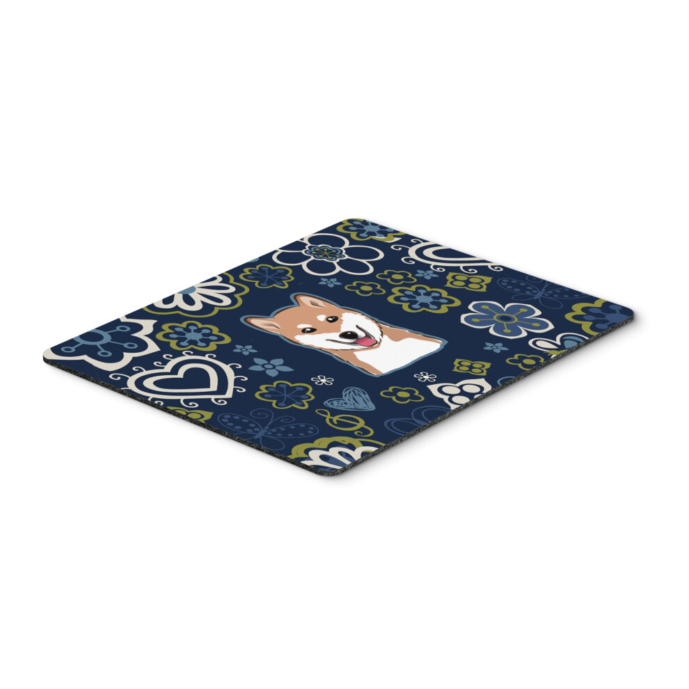 Flowers Shiba Inu Mouse Pad Hot Pad Or Trivet Blue 638508611826