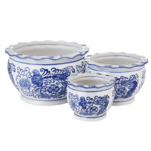 HakkaGirl Blue and White Porcelain Flower Pots Decorative Plant Pots for Indoor -Set of 3