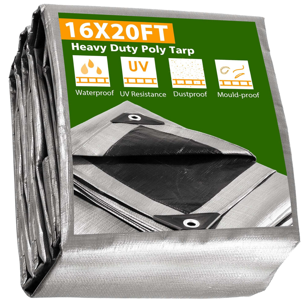 Yescom 16X20 Ft 10 Mil Poly Tarp Protective Cover Tarpaulin Heavy Duty Uv Resistant 637509443290