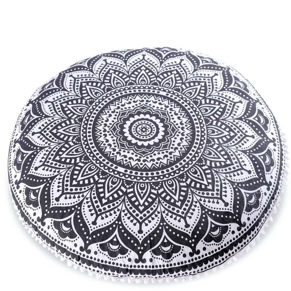 Housse de coussin de sol Mandala Life ART Bohemian Yoga D?cor - Taie d'oreiller ronde de m   ditation - Pouf en coton biologique imprim        la main