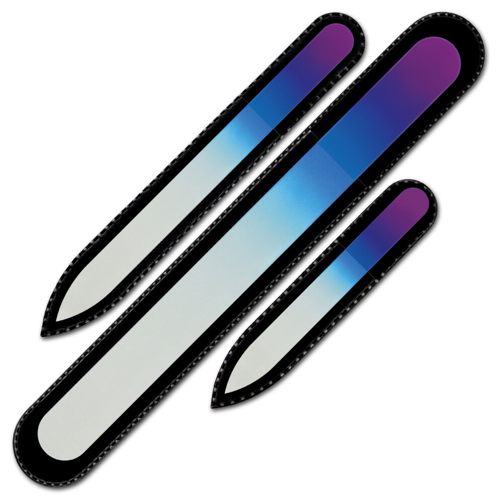 Mont Bleu Nail Files - Gift Set Of 3 Crystal Nail Files In Pouch - Rainbow Colors - Genuine Czech Tempered Glass - Handmade Gifts For Her - Best Glass