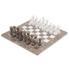 Radicaln Marble Schackset 15 Tum Grå Oceanisk och Vit Handgjord för Vuxna - Schackspel 2 Spelare - 1 Schackbräda & 32 Pjäser -