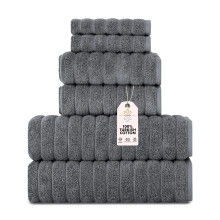CTT Classic Turkish Towels Set of 6-100% Turkish Cotton Absorbent & Comfy Includes 2 Bath Towel 2 Hand Towel & 2 Washcloth | (Grey)