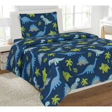 Conjunto de Lençóis Dinossauros Azul Claro Verde para Meninos/Adolescentes/ meninas (Solteiro)