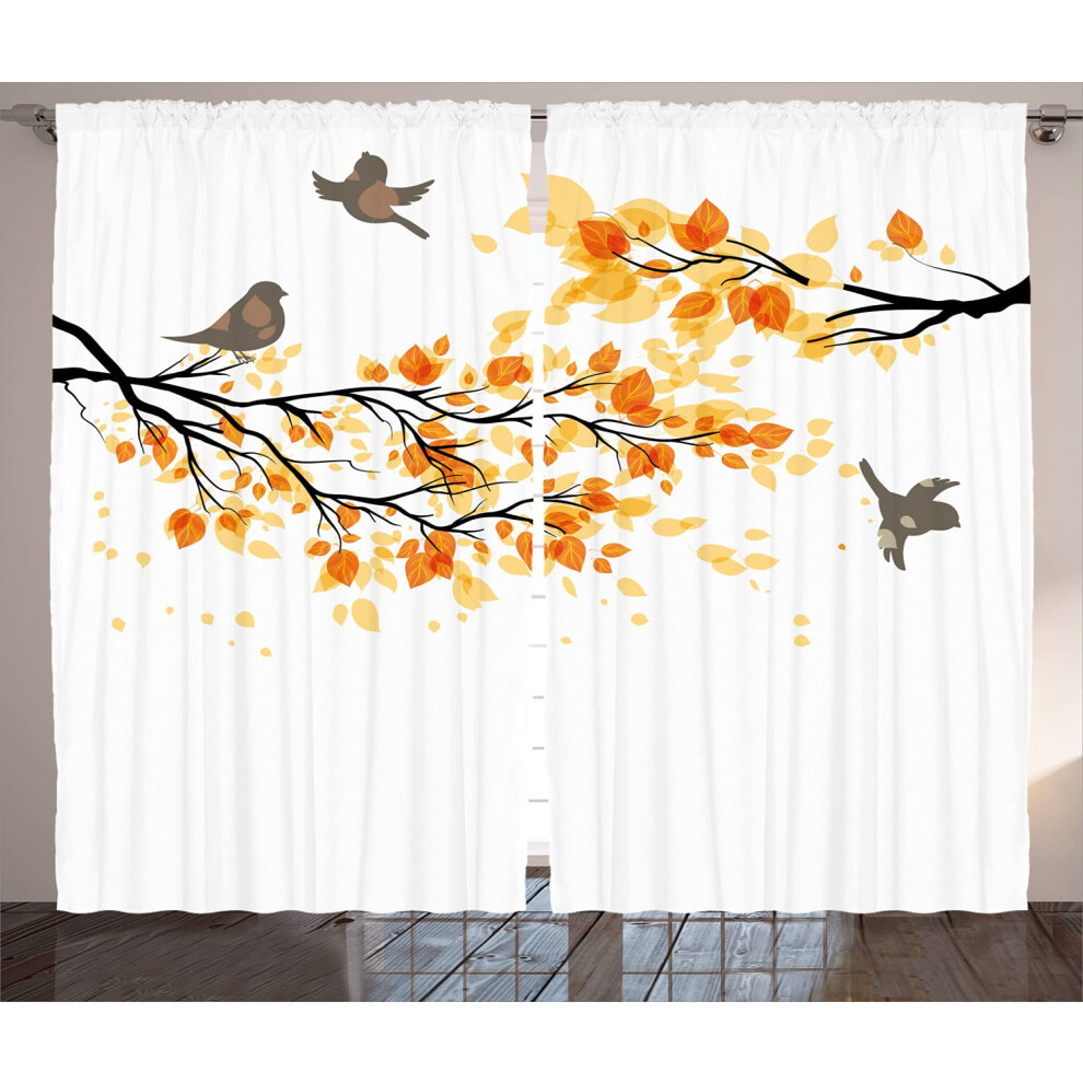 Ambesonne Fall Curtains  Pastel Colored Autumn Composition with Soft Tone Orange Leaves and Flying Birds  Living Room Bedroom Window Drapes 2 Panel Se-image-OPC-PGBKNCV-NEW