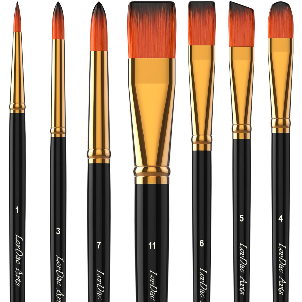LorDac Arts Paint Brush Set  7 Artist Brushes for Painting with Acrylic  Gouache  Oil and Watercolor. Professional Art Quality on Canvas  Wood  Face a