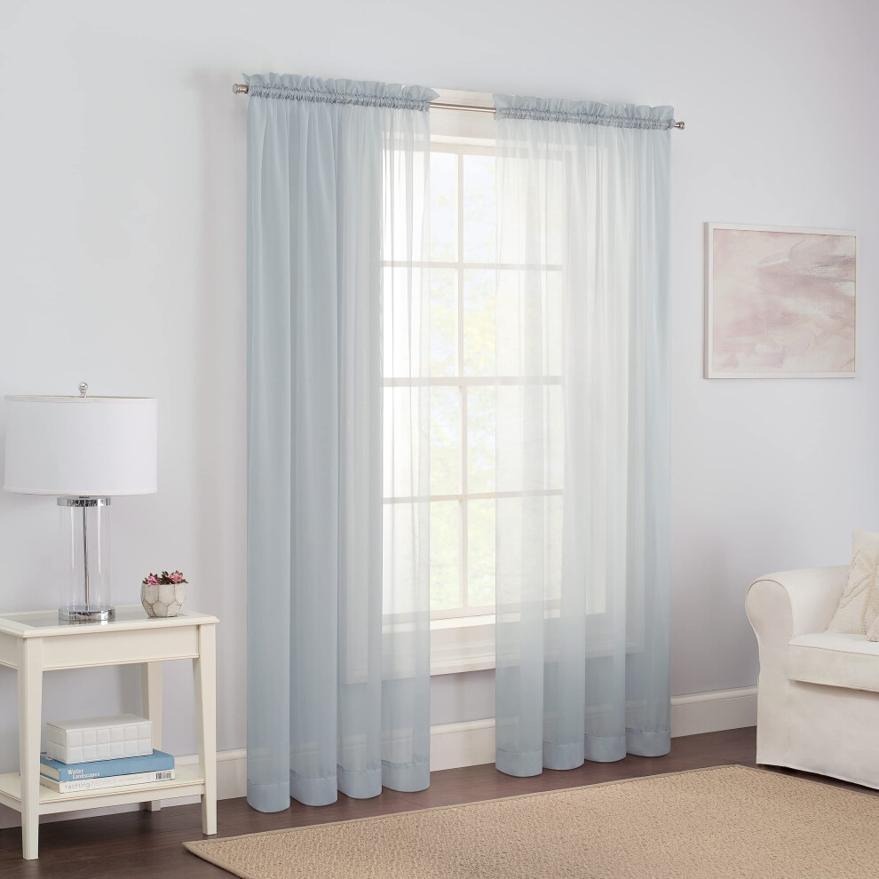 Paires de rideaux transparents modernes     passe-tringle Victoria Voile pour salon, 2 panneaux, 140 cm x 160 cm, gris, lot de 2