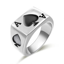 JAJAFOOK Herre Dame Rustfrit St?l Ring Poker Spade Es S?lv Sort St?rrelser 6-14