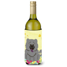 """"Caroline's Treasures BB6139LITERK Easter Eggs Chow Chow Blue Wine Bottle Beverage Insulator Hugger 750ml Multicolor""""