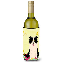 """"Caroline's Treasures BB6118LITERK Easter Border Collie Black Wine Bottle Beverage Insulator Hugger 750ml Multicolor""""