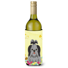 """"Caroline's Treasures BB6089LITERK Easter Shih Tzu Black Silver Wine Bottle Beverage Insulator Hugger 750ml Multicolor""""