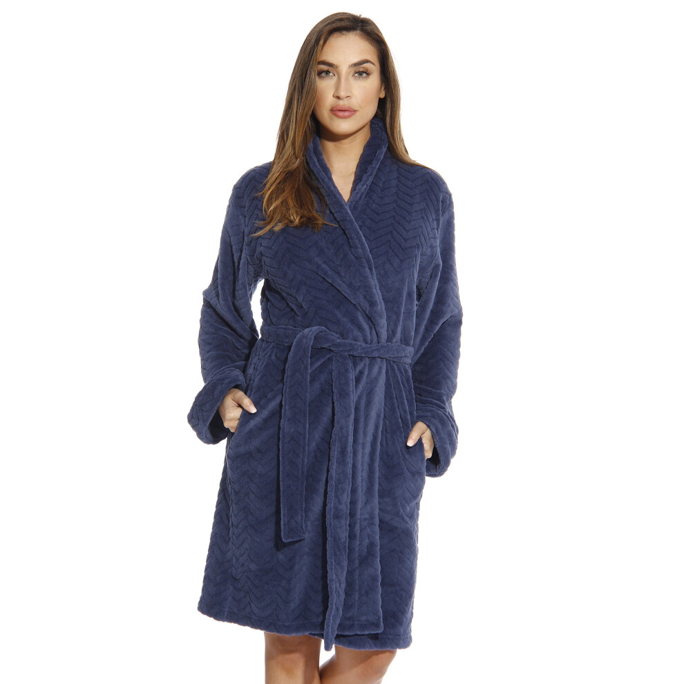 Peignoir kimono Just Love en velours ? chevrons pour femme, bleu marine, taille 3XL Plus