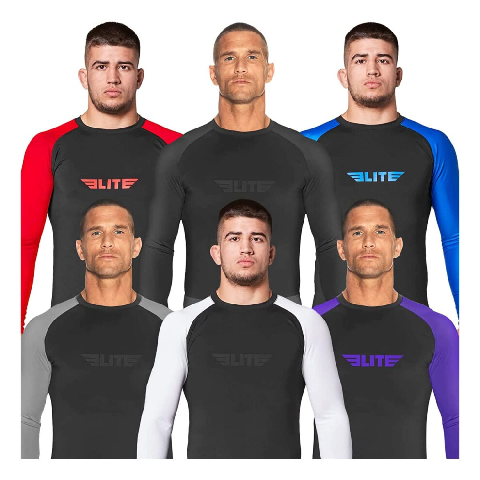 Elite Sports Nouvel Article Manches Longues De Compression Mma Bjj Sans Kimono Rashguard Cross Training Xl Gris-image