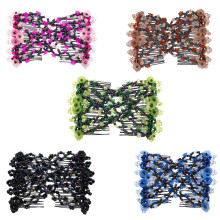 LOVEF 5 stuks magische vintage kralen bloem multifunctionele gemakkelijk rekbare dubbele haarkammen clips haarspeld haaraccessoires