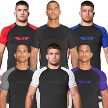 Topsport Nieuw artikel Standaard Compressie met korte mouwen Mma Bjj No Gi Crosstraining Rash Guard Groot Rood