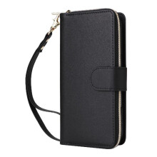 (Black) Wallet Case for Samsung Galaxy A26 5g Magnetic Closure Wrist Strap Zipper Pocket Pu Leather 9 Card Holder