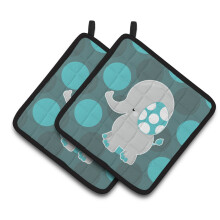 Caroline's Treasures BB6837PTHD Polkadot Grey Elephant Pair of Pot Holders 7.5 x 7.5 Multicolor