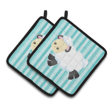 Caroline's Treasures BB6873PTHD Sheep on Blue Stripes Pair of Pot Holders 7.5 x 7.5 Multicolor