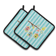 "Caroline's Treasures BB7011PTHD Suporte para Panelas com Pássaros em Listras Azuis, 7.5 x 7.5", Multicolorido"