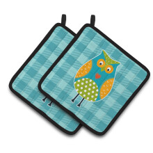Caroline's Treasures BB6755PTHD Owl on Blue Plaid Pair of Pot Holders 7.5 x 7.5 Multicolor