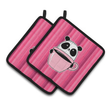Caroline's Treasures BB7038PTHD Panda Bear Coffee Pair of Pot Holders 7.5 x 7.5 Multicolor