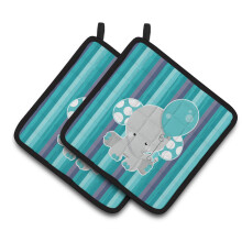 "Caroline's Treasures BB6842PTHD Elefante Gris con Globo, Juego de Agarradores, 7.5 x 7.5", Multicolor"