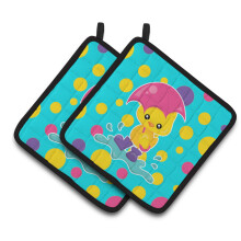 "Caroline's Treasures BB7101PTHD Pato na Chuva em Poá Par de Porta-Panelas, 7.5 x 7.5", Multicolorido"