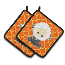Caroline's Treasures BB6872PTHD Sheep on Orange Quatrafoil Pair of Pot Holders 7.5 x 7.5 Multicolor