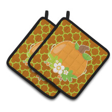 Caroline's Treasures BB6919PTHD Fall Pumpkin Orange Quatrfoil Pair of Pot Holders 7.5 x 7.5 Multicolor