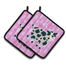 Caroline's Treasures BB7162PTHD Cow on Pink Polkadots Pair of Pot Holders 7.5 x 7.5 Multicolor