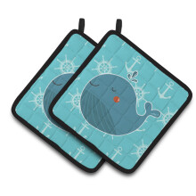 Caroline's Treasures BB6734PTHD Blue Whale Pair of Pot Holders 7.5 x 7.5 Multicolor