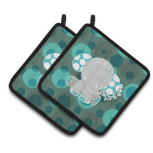 Caroline's Treasures Polkadot Naptime Elephant Pair of Pot Holders 7.5 x 7.5 Multicolor