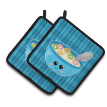 Caroline's Treasures BB6845PTHD Blue bowl of Cereal Pair of Pot Holders 7.5 x 7.5 Multicolor
