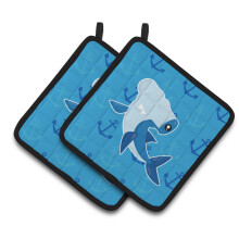Caroline's Treasures BB6941PTHD Hammerhead Shark on Anchors Pair of Pot Holders 7.5 x 7.5 Multicolor
