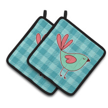 Caroline's Treasures BB6831PTHD Bird on Blue Plaid Pair of Pot Holders 7.5 x 7.5 Multicolor