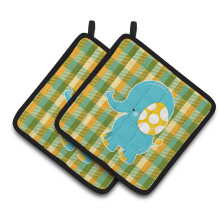 Caroline's Treasures BB6822PTHD Boy Elephant Pair of Pot Holders 7.5 x 7.5 Multicolor