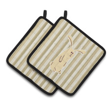 "Caroline's Treasures BB7082PTHD Coelho em Listras Par de Porta-Panelas, 7.5 x 7.5"", Multicolorido"