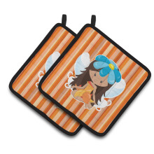 Caroline's Treasures BB6913PTHD Fairy Orange Stripes Pair of Pot Holders 7.5 x 7.5 Multicolor