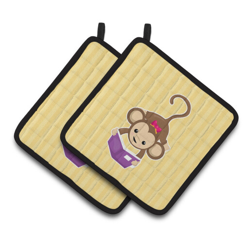 Caroline's Treasures BB7015PTHD Macaco Lendo Par de Pegas, 7.5 x 7.5", Multicolor